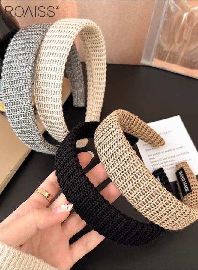 رويس 4 قطع من عصابات الرأس المضفرة بلون واحد، عصابات شعر عصرية مرنة غير قابلة للانزلاق، إكسسوارات شعر بسيطة وأنيقة ومتعددة الاستخدامات، مناسبة للارتداء اليومي للنساء - Image 5