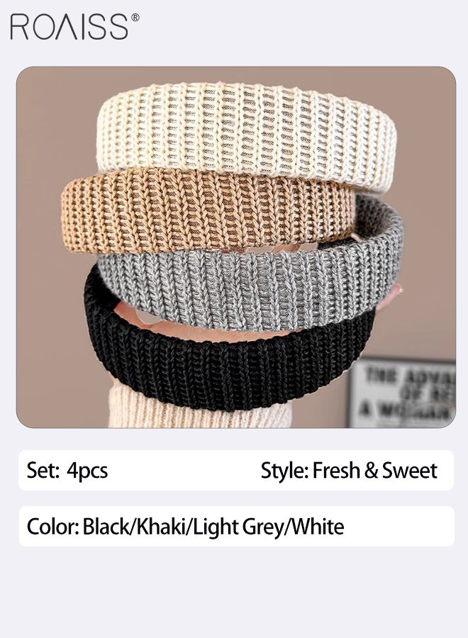 رويس 4 قطع من عصابات الرأس المضفرة بلون واحد، عصابات شعر عصرية مرنة غير قابلة للانزلاق، إكسسوارات شعر بسيطة وأنيقة ومتعددة الاستخدامات، مناسبة للارتداء اليومي للنساء - Image 2