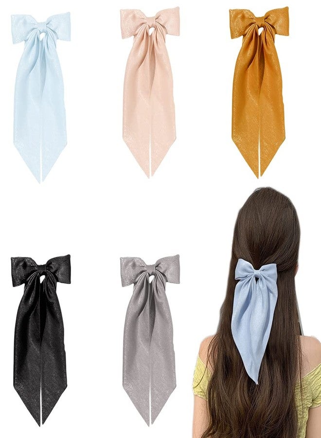 DINPREY Silk Satin Long Bow Hair Barrettes with Ribbon Bow Hair Clips For Women, Big Alligator Hair Bow Clips for Women and Girls (5pcs - mix color a) - Image 1