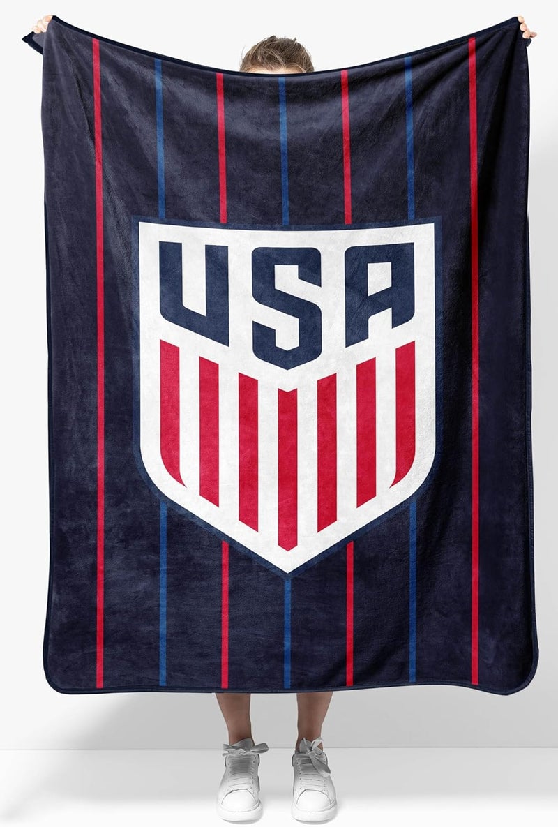 Jay Franco Kids Plush Throw Blanket – Soft & Cozy Fleece Throw for Bedroom & Couch Décor, Official Licensed Product, Dark Blue - US Soccer, 40x50 - Travel Blanket - Image 1