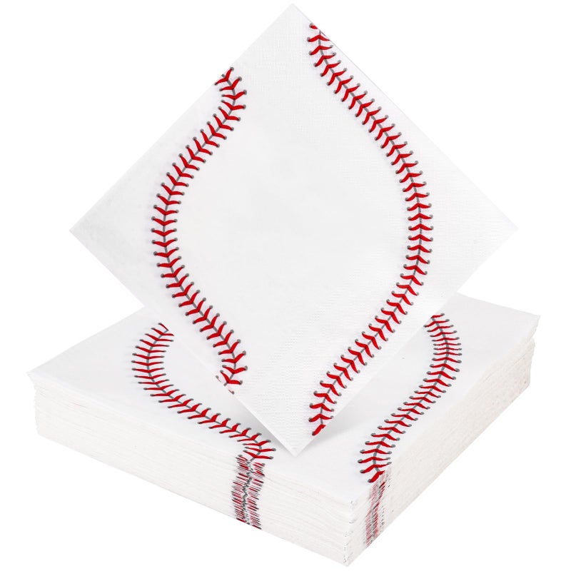 Adecortalk 60 Pack Baseball Napkins 13 x 13 Inches 3 Ply Disposable Paper Napkins Baseball Pattern Disposable Napkins for Baseball Birthday Sports Theme Luncheon Party Supplies Baby Shower Wedding Party Favors - Image 1