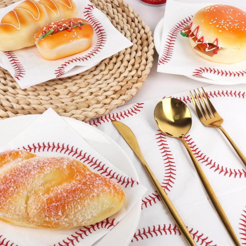 Adecortalk 60 Pack Baseball Napkins 13 x 13 Inches 3 Ply Disposable Paper Napkins Baseball Pattern Disposable Napkins for Baseball Birthday Sports Theme Luncheon Party Supplies Baby Shower Wedding Party Favors - Image 5