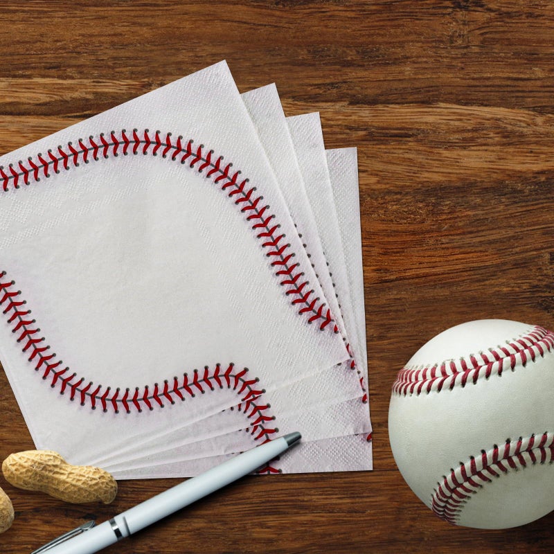 Adecortalk 60 Pack Baseball Napkins 13 x 13 Inches 3 Ply Disposable Paper Napkins Baseball Pattern Disposable Napkins for Baseball Birthday Sports Theme Luncheon Party Supplies Baby Shower Wedding Party Favors - Image 4