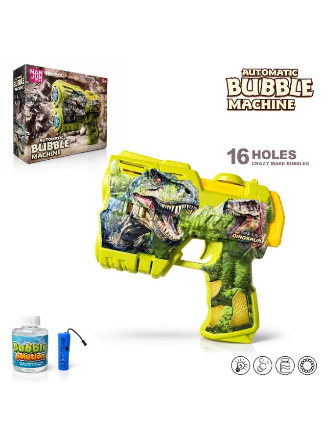 Automatic Dinosaur Bubble Gun for Kids 16 Holes - Bubble Machine Toy with Solution & Battery