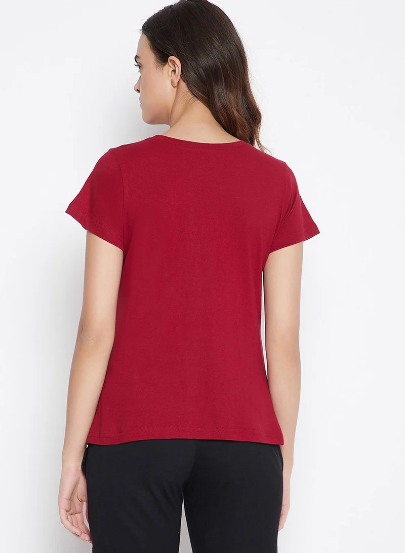 كلوفيا قميص نوم جرافيك بياقة دائرية