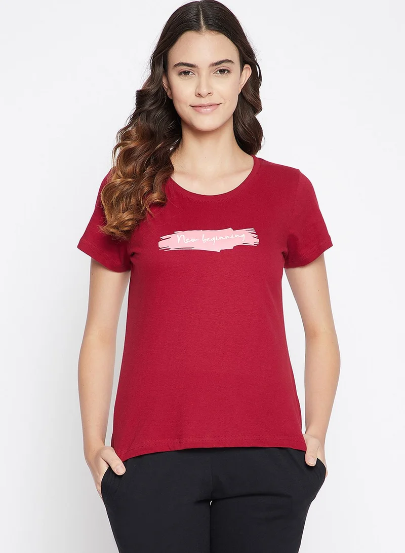 كلوفيا قميص نوم جرافيك بياقة دائرية