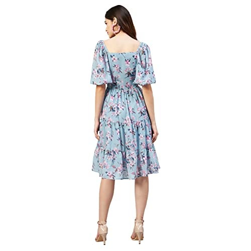 RARE Women Casual Fit and Flare Sea Green Colour Above The Knee Floral Dress (XL) - Image 4