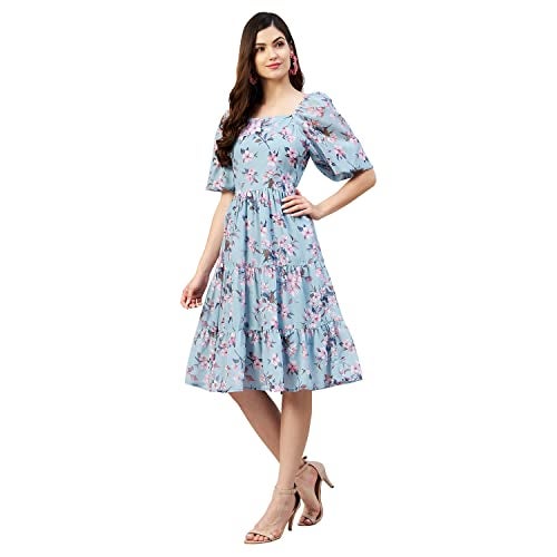 RARE Women Casual Fit and Flare Sea Green Colour Above The Knee Floral Dress (XL) - Image 2
