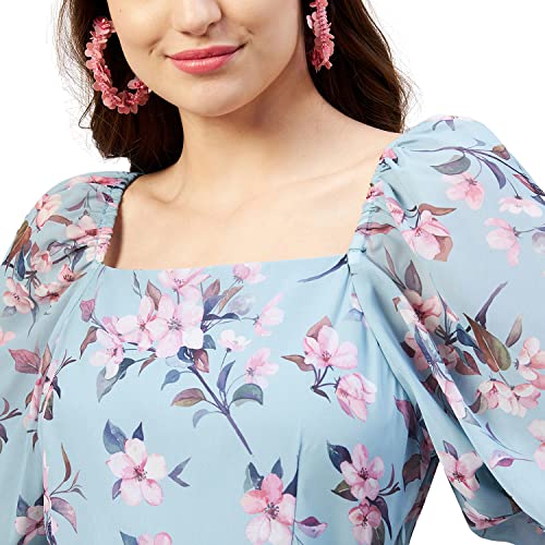 RARE Women Casual Fit and Flare Sea Green Colour Above The Knee Floral Dress (XL) - Image 5