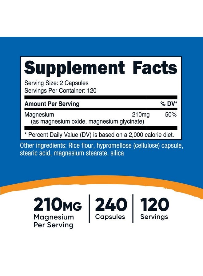 Nutricost Magnesium+ Regular Strength (210mg, 240 Capsules) - 120 Servings, Made with Magnesium Glycinate and Oxide, Non-GMO, Gluten Free and Vegan Friendly - Image 2