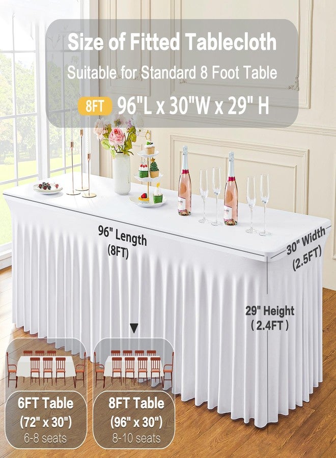 Htper 3 Pack White Spandex Table Clothes for 8 Foot Rectangle Tables, Wrinkle Free Fitted Tablecloths 8ft Stretchy Table Cloths Cover Skirt for Parties Weddings Birthday Banquet Baby Shower - Image 5