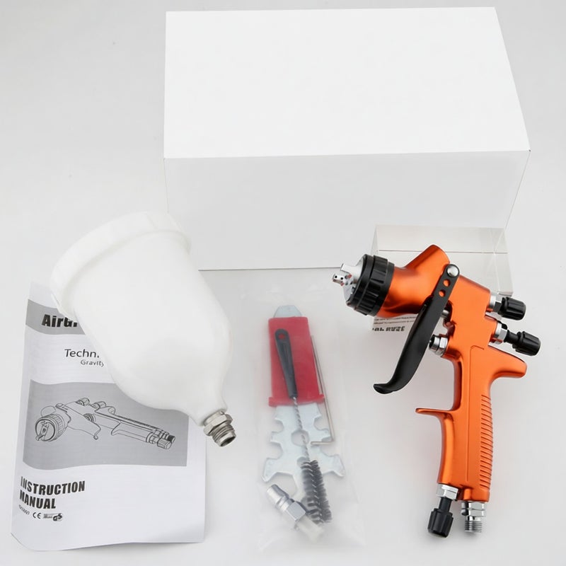 HVLP Gravity Feed Sprayer 1.3mm Nozzle 600CC Cup Highly Atomized Paint Spray Tool Ultra High Transfer Efficiency Green and Saving For Oily Waterborne Topcoat Spraying Orange - Image 3