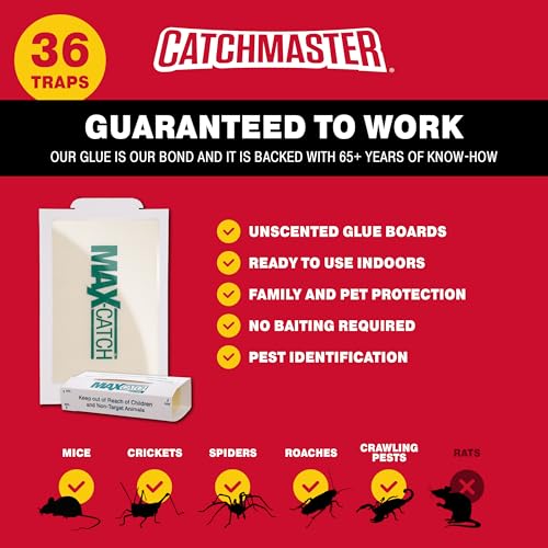 Catchmaster Max-Catch Mouse & Insect Glue Trap 36PK, Mouse Traps Indoor for Home, Sticky Pest Control Adhesive Tray for Catching Bugs, Rats & Rodents, Bulk Unscented Glue Boards - Image 3