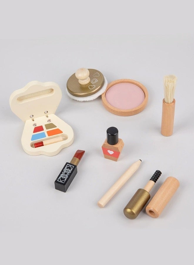 SHABILI 14PCS Wooden Princess Makeup Toy Set for Girls – Pretend Beauty Play Kit with Mirror, Hair Dryer, Lipstick, Blush, Comb, Nail Polish, Perfume and More – Educational Gift for Kids Age 3+ (Pink) - Image 2