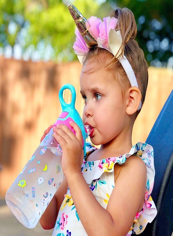 Nuby Push Button Flip-it Soft Spout Tritan Water Bottle, Pink Unicorns, 18 Oz - Image 5