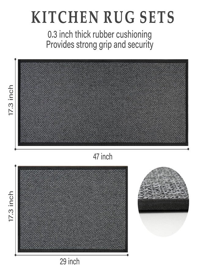 eqivei Kitchen Rugs Non Skid Washable Set of 2 PCS, Absorbent Runner Rugs for Kitchen, Farmhouse Weave Floor Mats in Front of Sink, 17.3"x 47"+17.3"x 29" (Inky) - Image 2