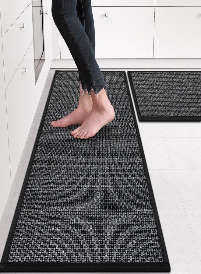 eqivei Kitchen Rugs Non Skid Washable Set of 2 PCS, Absorbent Runner Rugs for Kitchen, Farmhouse Weave Floor Mats in Front of Sink, 17.3"x 47"+17.3"x 29" (Inky) - Image 1