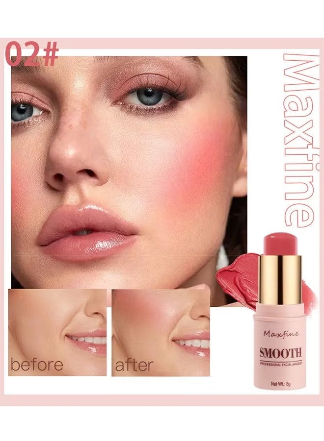 Maxfine Smooth Professional Facial Makeup,Cheeks & Lips and Eyes, 3 in 1 Creamy Blush,Moisturizing and Delicate Long Lasting Makeup Retention(#02) - Image 3