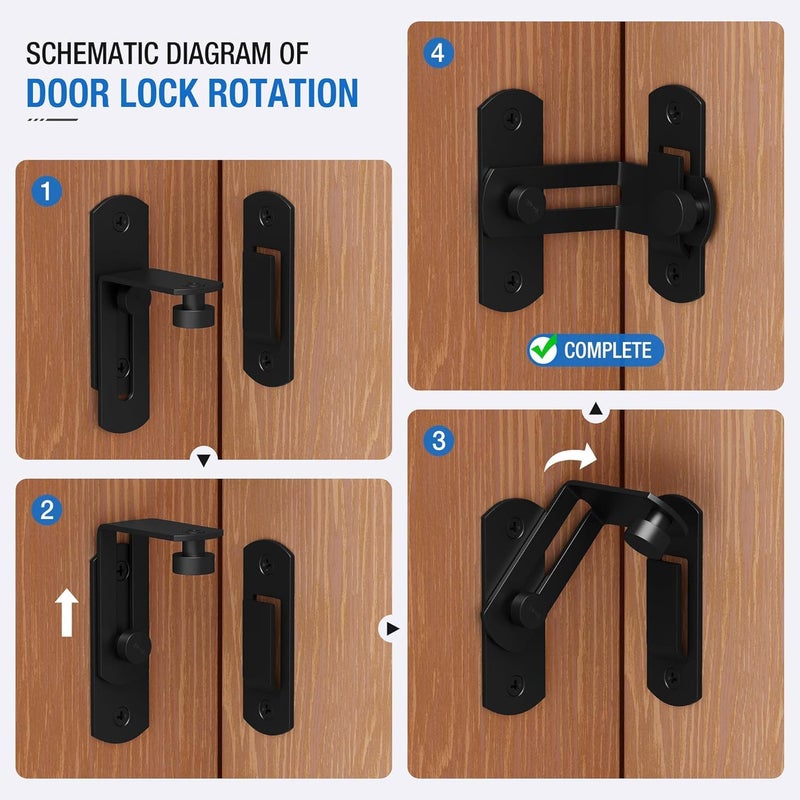 DRUCILA 90 Degree Flip Barn Door Lock,Protect Privacy-Security Gate Latch, Hook Lock Latch for Barn, Sliding Door Antique Lock Gate Latches Wine Cabinet Closet Door Latches.(Black Corner Door Lock) - Image 4