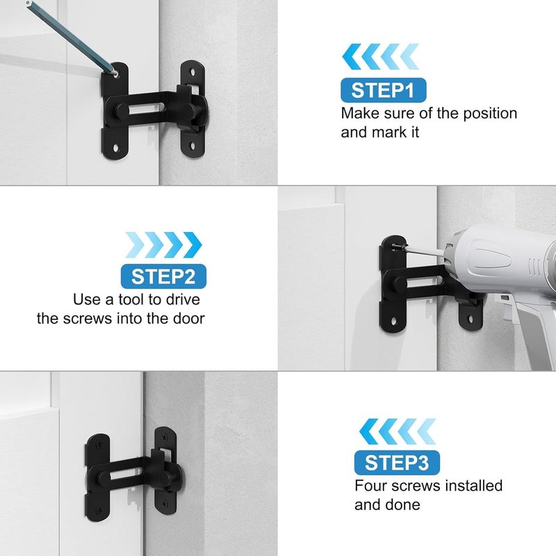 DRUCILA 90 Degree Flip Barn Door Lock,Protect Privacy-Security Gate Latch, Hook Lock Latch for Barn, Sliding Door Antique Lock Gate Latches Wine Cabinet Closet Door Latches.(Black Corner Door Lock) - Image 3