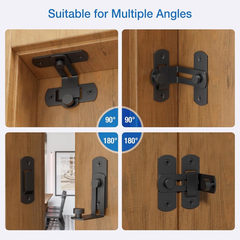 DRUCILA 90 Degree Flip Barn Door Lock,Protect Privacy-Security Gate Latch, Hook Lock Latch for Barn, Sliding Door Antique Lock Gate Latches Wine Cabinet Closet Door Latches.(Black Corner Door Lock) - Image 5