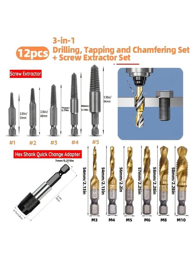 Mixed Set Titanium Coated Drill Bit And Tap Set M3 To M10 With Screw Extractor Kit - Image 4