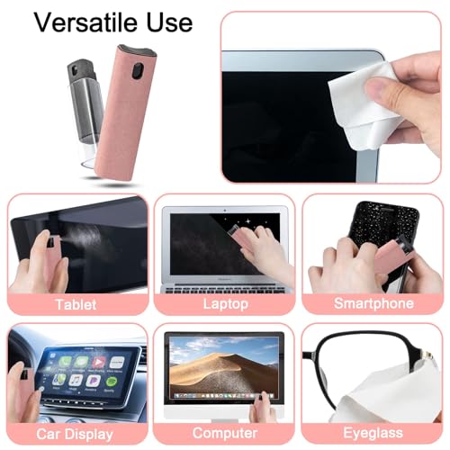walrfid 2 Pack Screen Cleaner Spray and Wipe for Laptop Monitor and Car Screens, Phone Touchscreen Mist Cleaning Kit for Cellphone, Tablet, PC, Computer, LCD, Eyeglass, iPhone, iPad, Mac Pro - Grey and Pink - Image 5