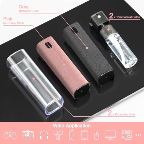 walrfid 2 Pack Screen Cleaner Spray and Wipe for Laptop Monitor and Car Screens, Phone Touchscreen Mist Cleaning Kit for Cellphone, Tablet, PC, Computer, LCD, Eyeglass, iPhone, iPad, Mac Pro - Grey and Pink - Image 2
