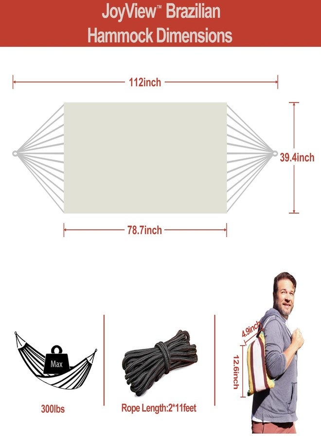 JoyView Brazilian Hammock for Single Person - 78.8x39.4” Portable Cotton Hammock with Hanging Ropes & Carry Bag Large for Patio 300LBS Capacity Perfect for Outdoor/Indoor - Natural White - Image 2