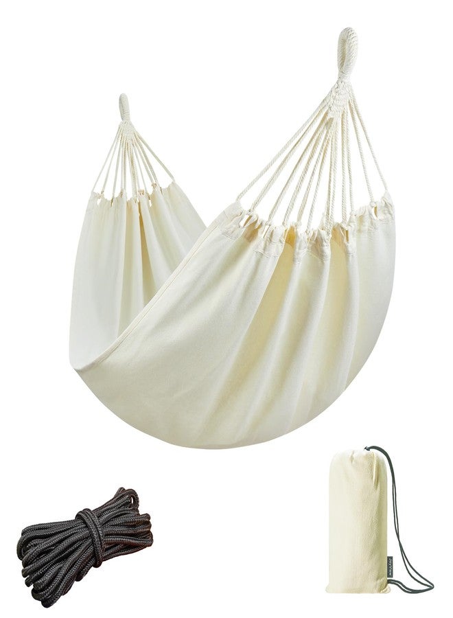JoyView Brazilian Hammock for Single Person - 78.8x39.4” Portable Cotton Hammock with Hanging Ropes & Carry Bag Large for Patio 300LBS Capacity Perfect for Outdoor/Indoor - Natural White - Image 1