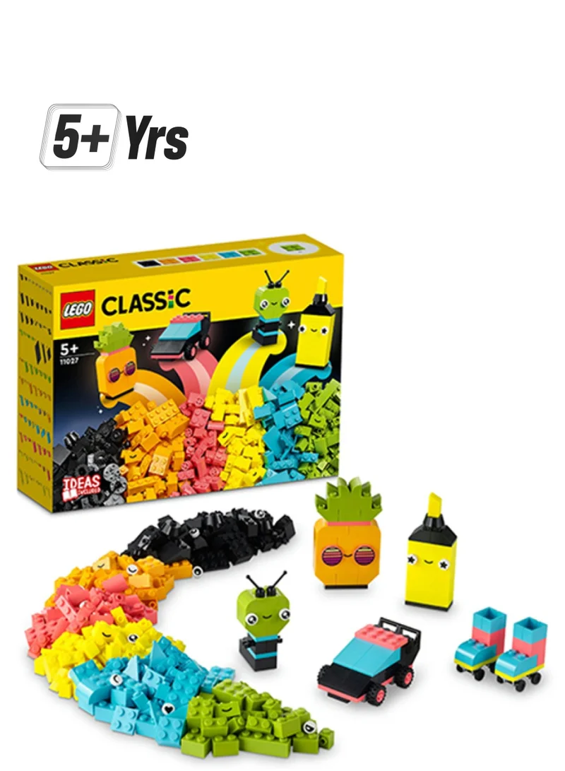 LEGO Classic Creative Neon Fun 11027 Building Toy Set; Kids Use Brightly Colored Pieces to Build a Car, Pineapple, Alien, Roller Skates, a Character of Their Own and More; Imaginative Gift for Ages 5+ (333 Pieces)