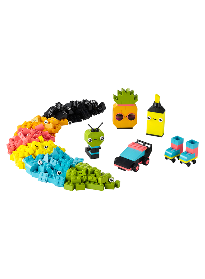 LEGO Classic Creative Neon Fun 11027 Building Toy Set; Kids Use Brightly Colored Pieces to Build a Car, Pineapple, Alien, Roller Skates, a Character of Their Own and More; Imaginative Gift for Ages 5+ (333 Pieces)