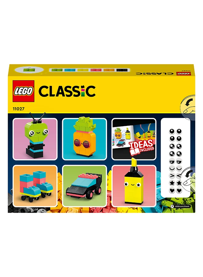 LEGO Classic Creative Neon Fun 11027 Building Toy Set; Kids Use Brightly Colored Pieces to Build a Car, Pineapple, Alien, Roller Skates, a Character of Their Own and More; Imaginative Gift for Ages 5+ (333 Pieces)