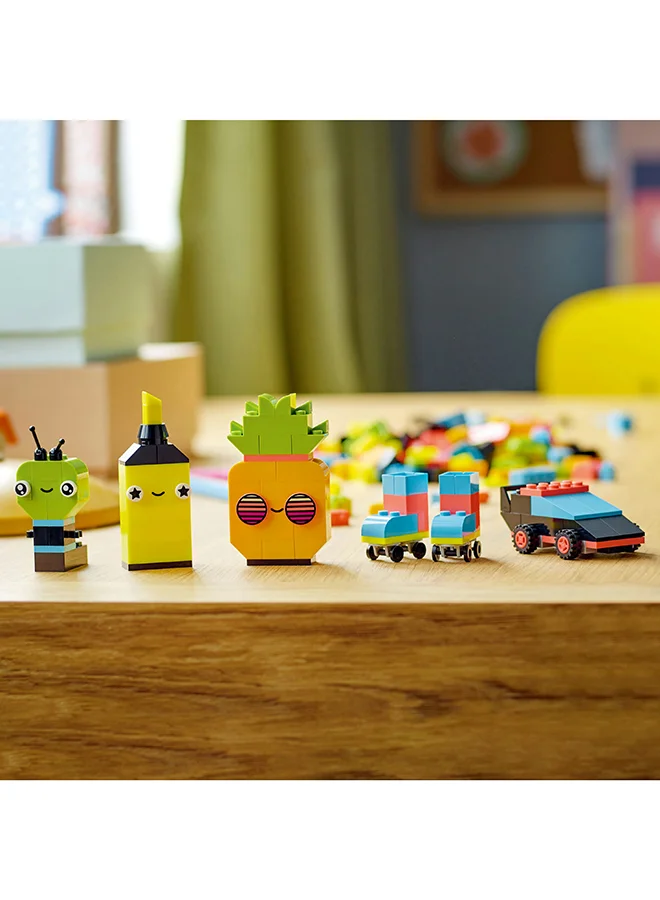LEGO Classic Creative Neon Fun 11027 Building Toy Set; Kids Use Brightly Colored Pieces to Build a Car, Pineapple, Alien, Roller Skates, a Character of Their Own and More; Imaginative Gift for Ages 5+ (333 Pieces)