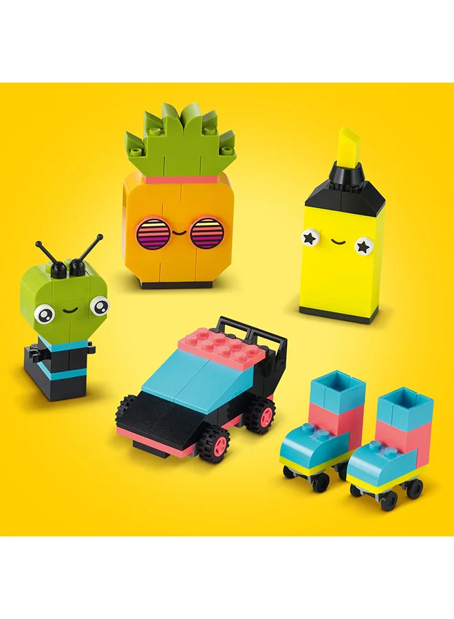 LEGO Classic Creative Neon Fun 11027 Building Toy Set; Kids Use Brightly Colored Pieces to Build a Car, Pineapple, Alien, Roller Skates, a Character of Their Own and More; Imaginative Gift for Ages 5+ (333 Pieces)