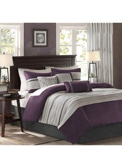 Palmer Comforter Set Faux Suede Design Striped Accent All Season Down Alternative Bedding Matching Shams Decorative Pillow Bed Skirt King 104 In X 92 In Purple 7 Piece