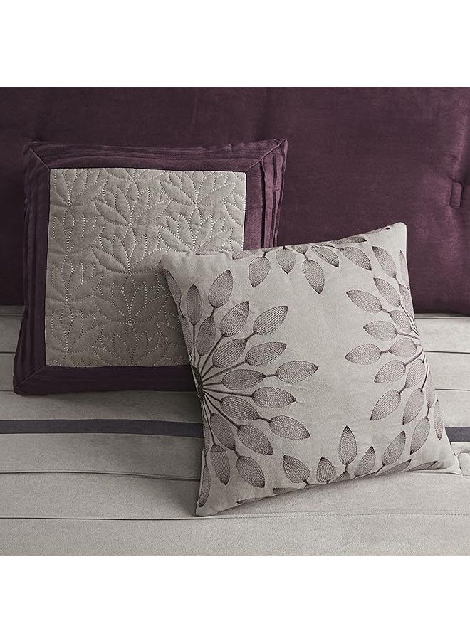 madison park - Palmer Comforter Set Faux Suede Design Striped Accent All Season Down Alternative Bedding Matching Shams Decorative Pillow Bed Skirt King 104 In X 92 In Purple 7 Piece - Image 1