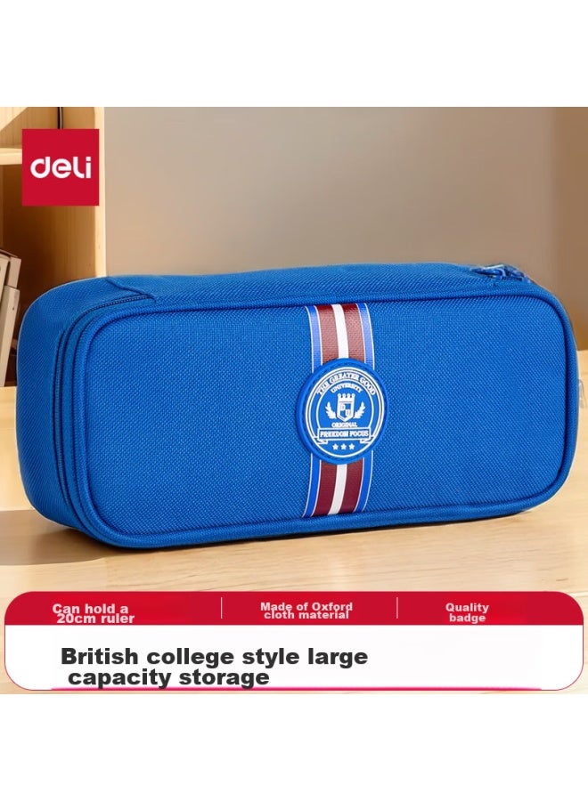 Deli Large Capacity Pencil Case For Elementary School Students, Children's Classic School Pencil Box, Multi-purpose Stationery Case, Pencil Storage Bag, Vertical Striped Blue - Image 1