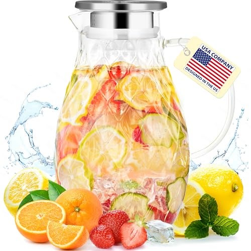 PJCKitchen Glass Pitcher with Lid and Spout - 2 Liter / 68 oz, Borosilicate Glass w/Handle - Carafe for Hot/Cold Beverages - Water Jug - Iced Tea Pitcher - Juice Server - by PJC-Kitchen - Image 1