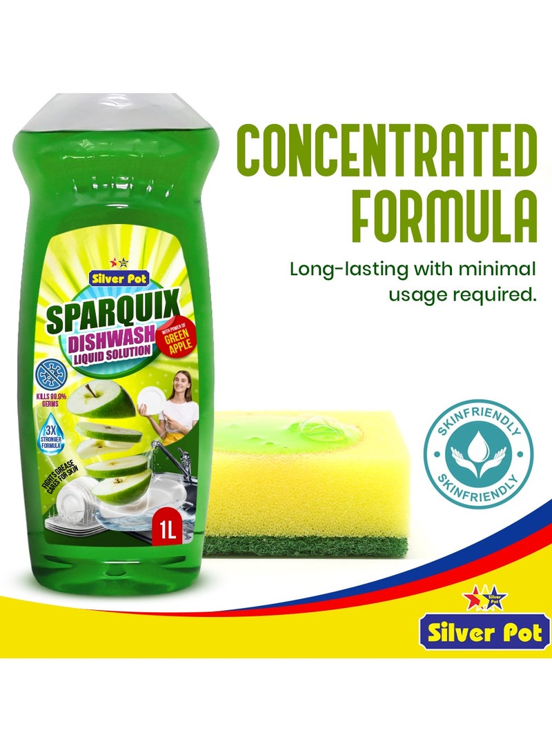 Silver Pot Dishwashing Liquid 2 X 1L – Ultra Concentrated Formula with Refreshing Green Apple Scent,Tough on grease, gentle on hands, perfect for daily use - Image 4