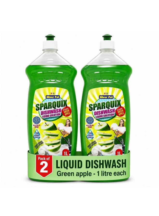 Silver Pot Dishwashing Liquid 2 X 1L – Ultra Concentrated Formula with Refreshing Green Apple Scent,Tough on grease, gentle on hands, perfect for daily use - Image 1