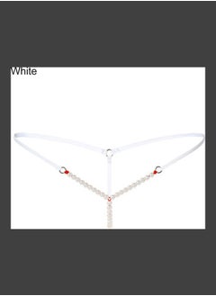 Lady Crotchless Faux Pearls String G-string Briefs Underwear Underpants White