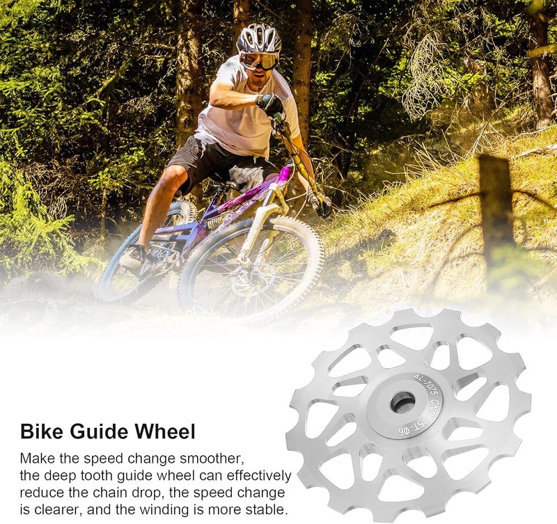 cheekyglo Rear Derailleur Pulley, 15T Mountain Bicycle Jockey Wheel Rear Derailleur Steel Bearing Guide Roller Pulley Bike Derailleur Accessory Silver - Image 3