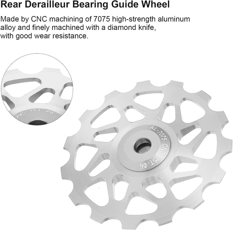 cheekyglo Rear Derailleur Pulley, 15T Mountain Bicycle Jockey Wheel Rear Derailleur Steel Bearing Guide Roller Pulley Bike Derailleur Accessory Silver - Image 5