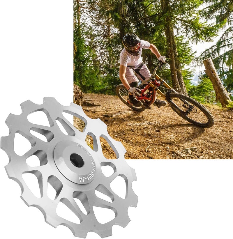cheekyglo Rear Derailleur Pulley, 15T Mountain Bicycle Jockey Wheel Rear Derailleur Steel Bearing Guide Roller Pulley Bike Derailleur Accessory Silver - Image 4
