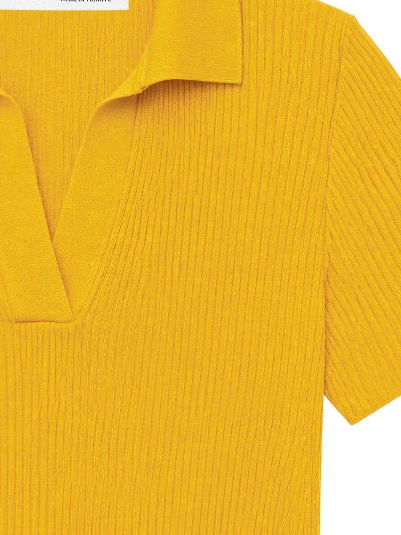 MixRay MIXRAY Ribbed Polo Collar Blouse