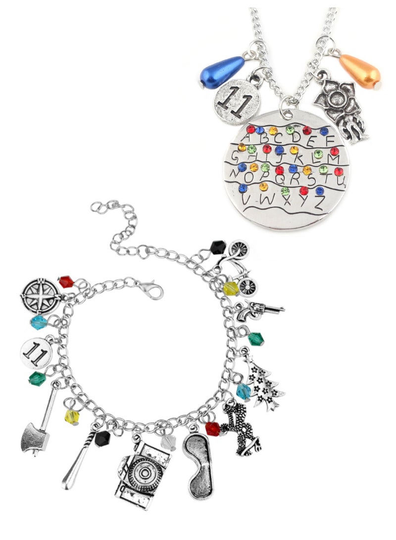 2PCS أشياء غريبة قلادة وأسوار رقيقة موضوعية سحر مجوهرات الأبجدية ضوء هالوين مجوهرات كوسبلاي للنساء والرجال - Image 1