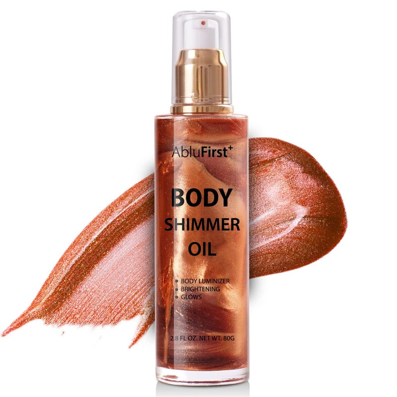 Shimmer Body Oil 4 Colors Face Glitter Summer Body Makeup Moisturizing Light Shimmering Glow NonSticky Party Luminizer and Illuminator Smooth 28 Fl Oz Pack of 1 Golden Brown