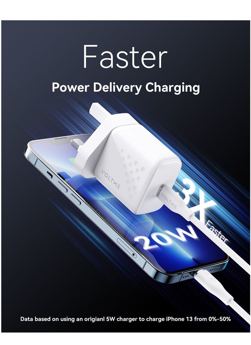 VOLTME - iPhone Charger Type C PD 20W Fast USB C Charger iPhone 15 Fast Charger Head Type-C Power Plug Universal Travel Adapter USB-C Plug for iPhone 15/15 Pro Max/15 Pro/15 Plus/14/13/12/11,etc (White) - Image 1