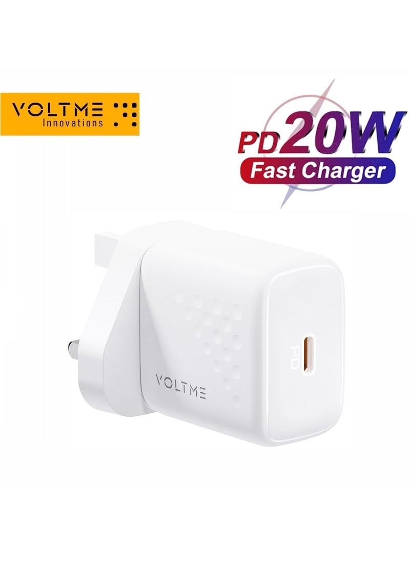 VOLTME - iPhone Charger Type C PD 20W Fast USB C Charger iPhone 15 Fast Charger Head Type-C Power Plug Universal Travel Adapter USB-C Plug for iPhone 15/15 Pro Max/15 Pro/15 Plus/14/13/12/11,etc (White) - Image 1